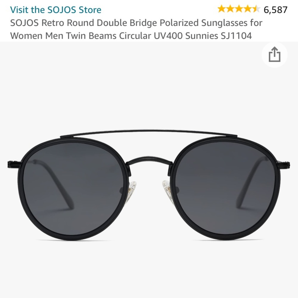Black Retro Round Double Bridge Polarized Sunglasses